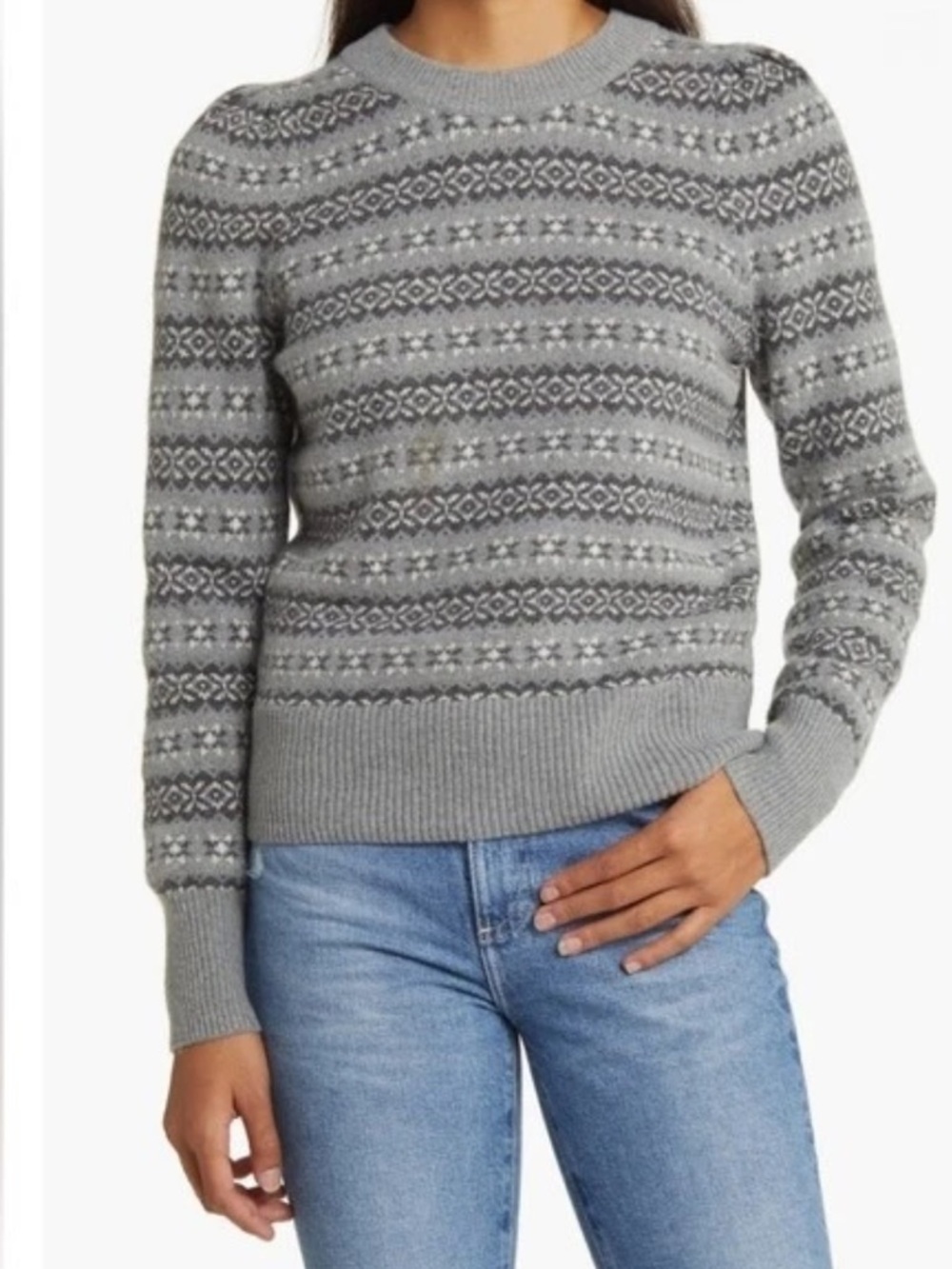 Faherty Grey Highland Fair Isle Wool Blend Sweater XS Cozy Winter - Picture 2 of 9